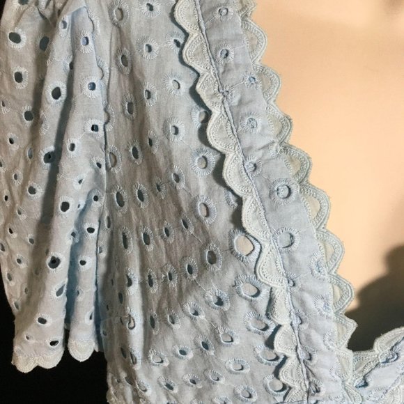 Dee Dee Dress Blue Eyelet V Neck Short Sleeve Cool Lightweight Mini Length - Picture 2 of 9